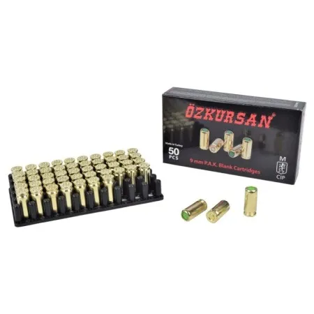 CARTUCCE BOSSOLI PER PISTOLA A  SALVE CALIBRO 9MM P.A.K. 50 PZ CT13 OZKURSAN