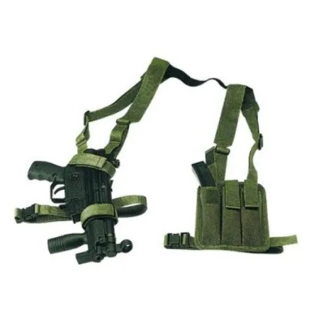 VEGA HOLSTER 2V70 SPALLACCIO FONDINA ASCELLARE PER SERIE MP5 CON TRIPLO PORTA CARICATORE IN CORDURA - NERO VERDE