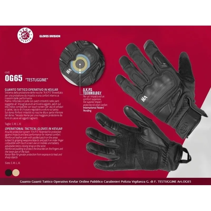 VEGA HOLSTER OG65 OPERATIONAL KEVLAR TACTICAL GLOVES SIZE S
