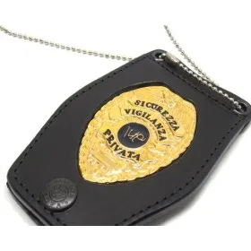 VEGA HOLSTER 1WB48 PORTA PLACCA DA COLLO IN CUOIO CON CATENELLA SICUREZZA VIGILANZA PRIVATA SVP DORATO