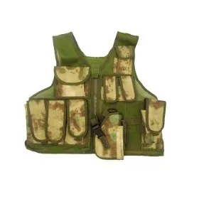 GILET TATTICO SOFTAIR TACTICAL VEST ATACS GREEN CON 10 TASCHE E FONDINA 06557AG